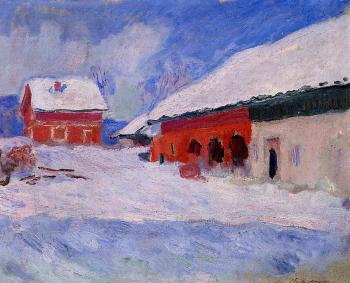 Claude Oscar Monet : Red Houses at Bjornegaard in the Snow, Norway